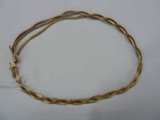 Victorian gold woven link adjustable necklace with central three-colour gold suspension loop flanked