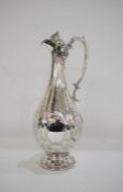 EPNS plated claret jug engraved with vines, a Bacchus mask and engraved initials