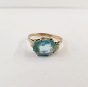 9ct gold and pale blue topaz-coloured stone ring set single oval facet-cut stone Condition