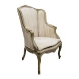 Possibly Swedish Gustavian-type armchair with painted and foliate carved top rail, upholstered