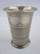 Continental 800 standard silver collapsible cup of circular form with flared rim, engraved cartouche