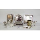 Lidded tureen, a square platter, a silver-plated wine cooler, goblets, flatware, fish servers,