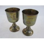 Pair of silver wine goblets with moulded knop stem, with fox masks, Birmingham, Reid and Sons ltd,