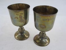 Pair of silver wine goblets with moulded knop stem, with fox masks, Birmingham, Reid and Sons ltd,
