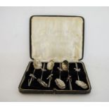 Set of six 1920's Chinese silver spoons, lilypad and floral decorated, marked 'HM', 2ozt approx,