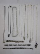 Quantity various silver and silver-coloured metal pendants, chains and necklaces including Greek key