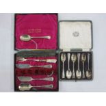 Set of six silver rattail coffee spoons, London 1903, cased and miscellaneous silver butter