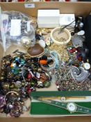 Quantity of costume jewellery to include necklaces, brooches and watches