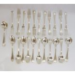 Quantity of Birks silver coloured metal flatware to include six dessert spoons and forks, six soup