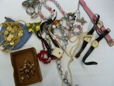 Quantity costume jewellery to include necklaces and a lady's black beaded evening purse (3 boxes)