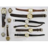 Two vintage 9ct gold wristwatches (straps missing) and a quantity of sundry wristwatches (1 box)