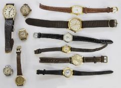 Two vintage 9ct gold wristwatches (straps missing) and a quantity of sundry wristwatches (1 box)
