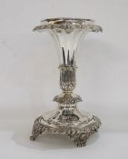 Silver-plated table centrepiece with fruiting vine and everted rim, panelled foliate column,