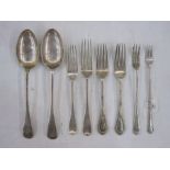 Pair of silver  tablespoons, two silver  forks, a silver pickle fork, Sheffield 1933 and two