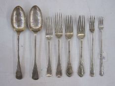 Pair of silver  tablespoons, two silver  forks, a silver pickle fork, Sheffield 1933 and two