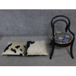 A small ebonised bentwood child's chair together with William Morris fabric pillow along with two