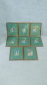 A set of eight 19th century framed and glazed Indian paintings on Mica stone sheets of a servant