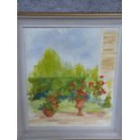 A framed oil on canvas by British artist Mona Killpack (16 March 1918 ? 6 May 2009). Titled 'Patio
