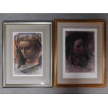 Two framed and glazed prints, portraits of women, indistinctly signed. 79x62cm