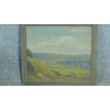 A framed oil on board by British artist Ethel Louise Rawlins (1880-1940), 'Sussex Downs', signed