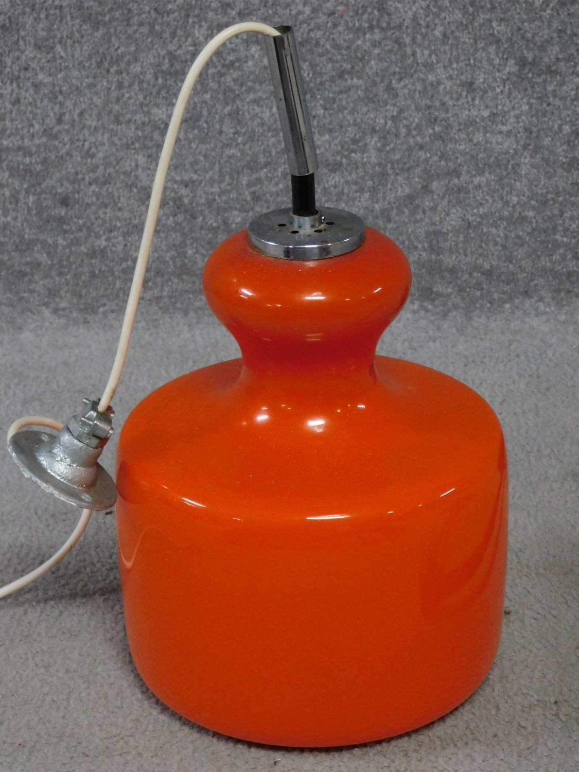 A vintage orange glass and chrome ceiling lamp along with a matte black metal screw on adjustable - Image 2 of 6