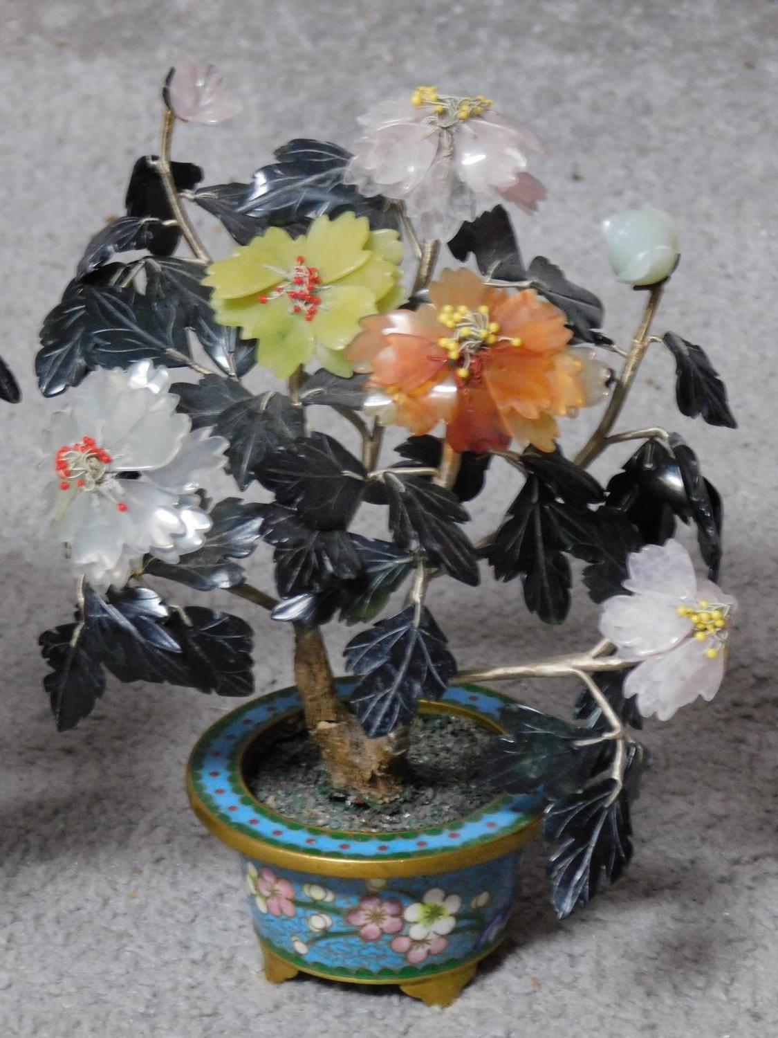 A collection of miscellaneous items including a pair of carved hardstone blossom trees in - Image 4 of 7