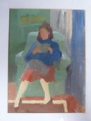 A framed and glazed oil on board by American artist James Farrelly. Depicting a woman sat reading.