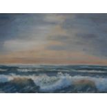 A framed oil on board depicting the ocean, unsigned. 47x37cm