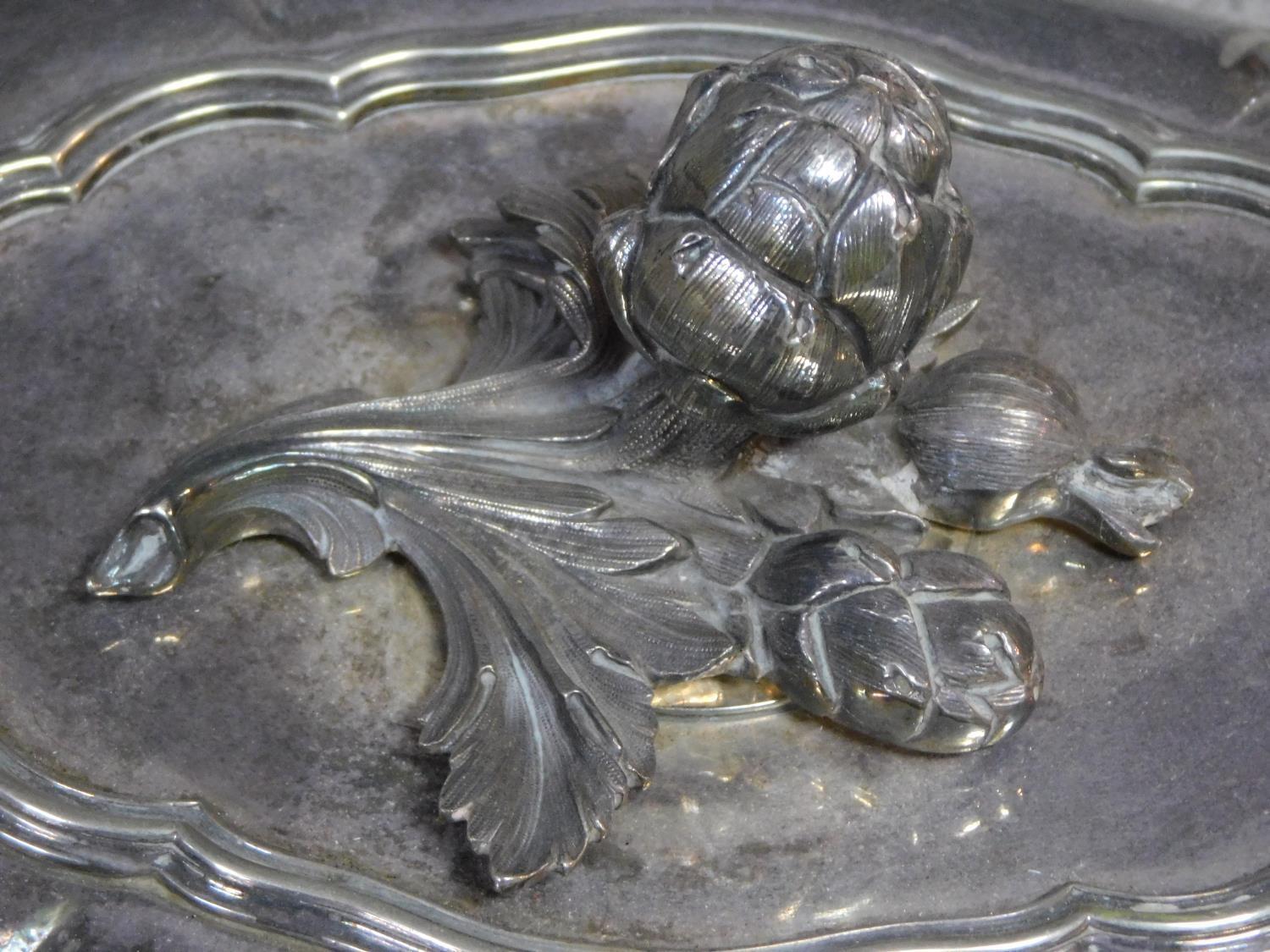 A pair of antique silver plated lidded warming dishes. With floral form and foliate sculpted - Image 3 of 4