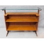 A 1970s vintage teak living room drinks bar with plate glass top. H.107 W.133 D.41cm