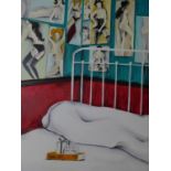 An oil on canvas by Spanish artist Silvia Serra, depicting a bedroom. Signed by artist. 100x81cm