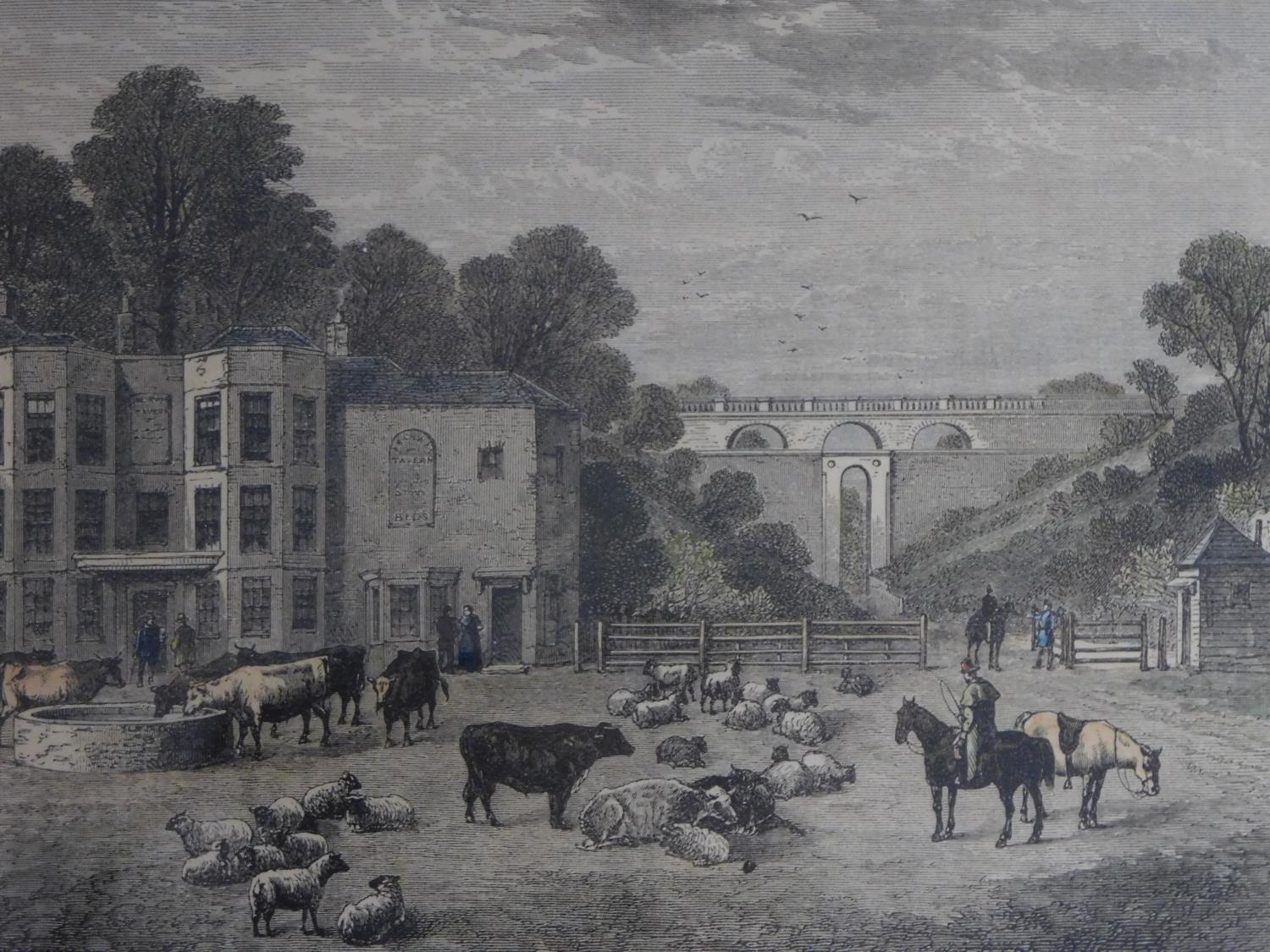 Two framed and glazed coloured lithographs, one titled 'Highgate Archway Gate and Tavern in 1825' - Image 2 of 5