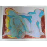 A framed and glazed abstract pastel on paper of two seated figures. Unsigned. 79x99