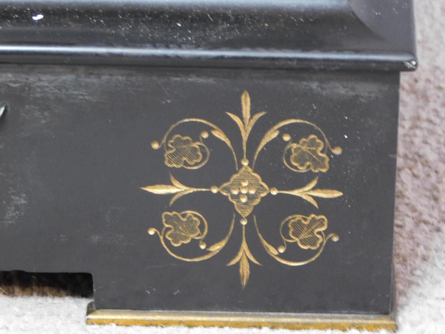 A large Victorian craved black slate mantel clock by Junghans. With engraved gilded foliate - Image 7 of 10