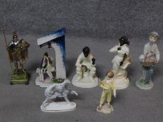 A collection of decorative figures. Including a Royal Worcester hand painted Borzoi, 1977 modelled