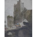 A framed and glazed coloured lithograph of Ludlow Castle in Shropshire, painted by W. Hedges and