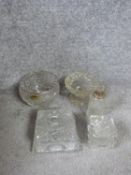 A collection of antique cut crystal items including a cut crystal square butter dish with lid, a