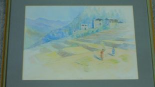 A framed and glazed watercolour by artist John Burton, titled 'Punakha Bhutan'. Signed and dated.