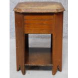 A mid 20th century fitted oak sewing table. H.50 W.36 D.36cm