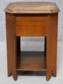 A mid 20th century fitted oak sewing table. H.50 W.36 D.36cm