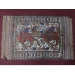 An Anatolian rug with ornate geometric design on ivory ground surrounded by multi geometric