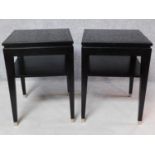 A pair of contemporary ebonised bedside tables. H.70 W.50 D.50cm