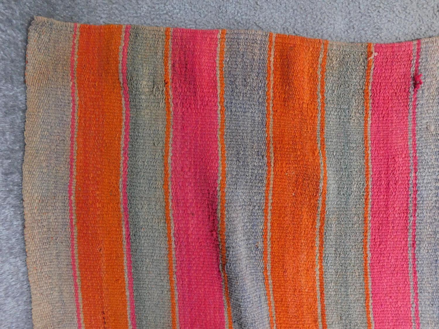 A contemporary linear rug with repeating orange and pink stripes on a grey field 180x200cm - Image 2 of 3