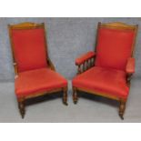 A late 19th century carved beech armchair and the matching nursing side chair H.100cm