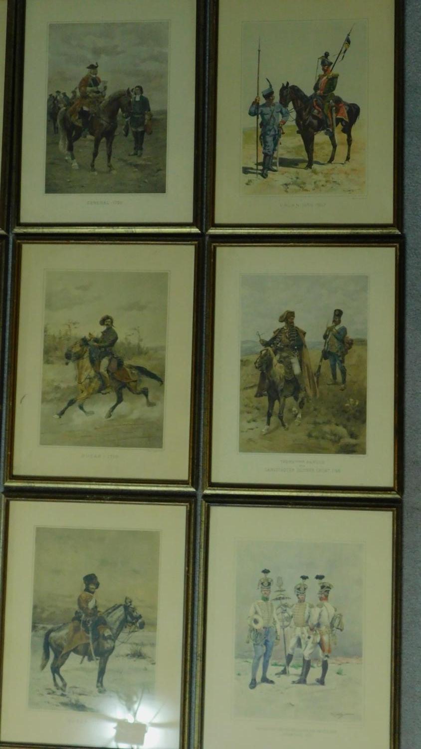 A framed and glazed collection of twenty one military prints. 44x34cm - Image 3 of 6