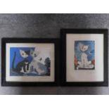 Two framed and glazed Rosina Wachtmeister prints of cats. 35x29cm