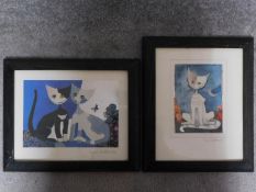 Two framed and glazed Rosina Wachtmeister prints of cats. 35x29cm