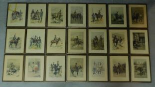 A framed and glazed collection of twenty one military prints. 44x34cm