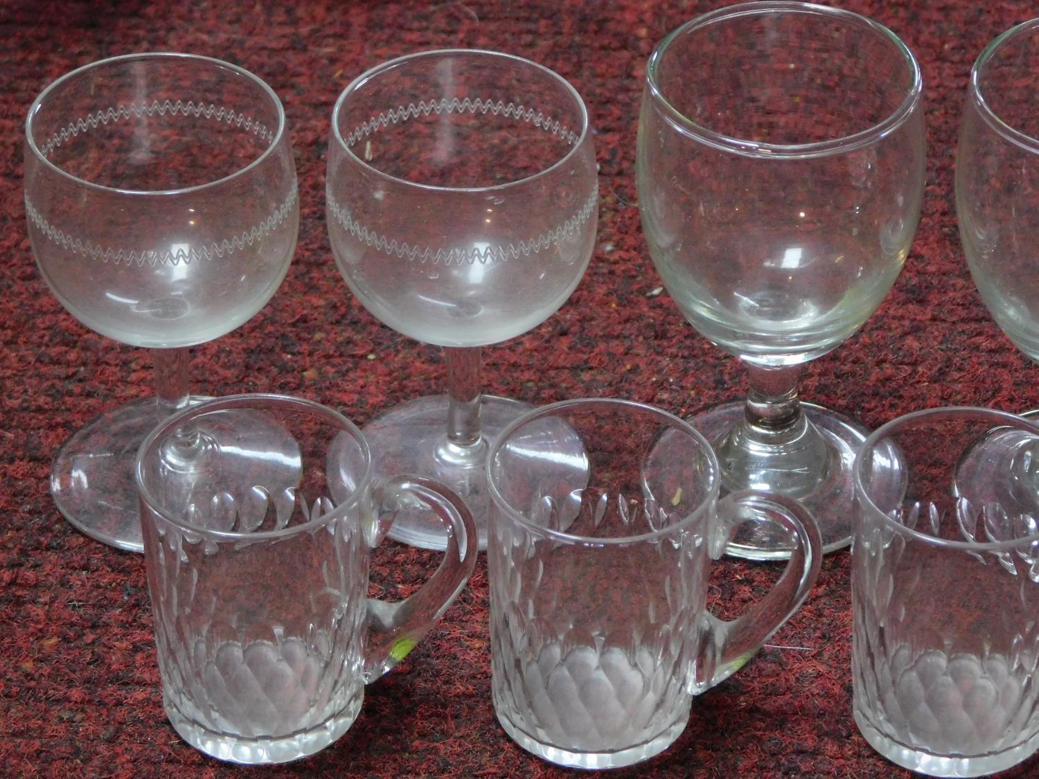 A collection of nineteen antique and vintage blown glass glasses. Including a set of four faceted - Image 3 of 5