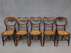 A set of three 19th century mahogany cane seated chairs and two similar chairs. H.83cm